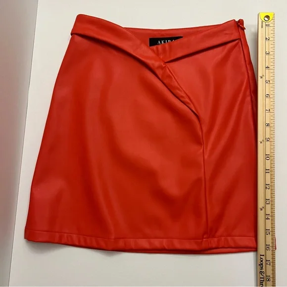 AKIRA Faux Leather Crossover Front Mini Skirt-Orange Red - Picture 6 of 9